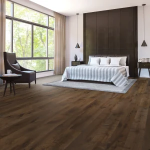 Modern bedroom with wood flooring