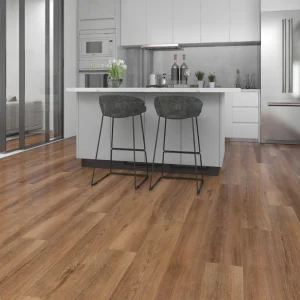 Modern kitchen island and flooring.