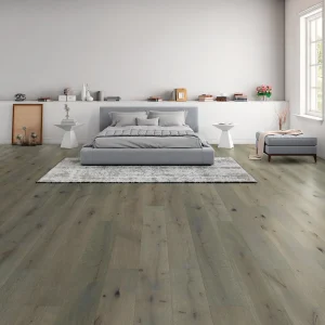 Modern bedroom with wood floor